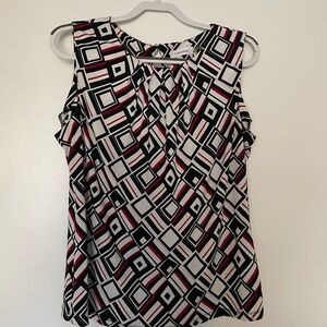 Calvin Klein Women's Geometric Sleeveless Top - Black, White, and Red